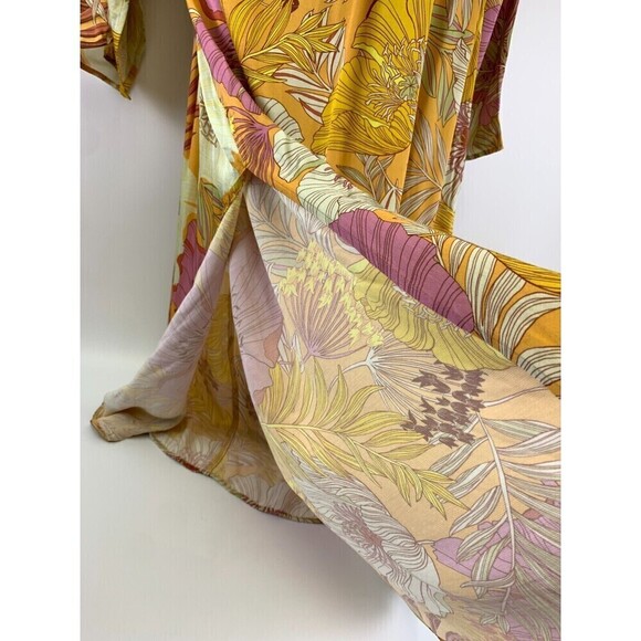 Topshop Tropical Floral Cut Out Midi Dress Flowy Occassion Multi Yellow Pink 10 - Picture 6 of 16